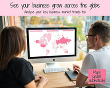 Load image into Gallery viewer, Etsy Sales Map Tracker, Global Order Tracker, Small Business World Sales, Automated Country Sales Map, Google Sheets Spreadsheet, Postcode | Pink
