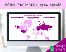 Load image into Gallery viewer, Etsy Sales Map Tracker, Global Order Tracker, Small Business World Sales, Automated Country Sales Map, Google Sheets Spreadsheet, Postcode | Purple
