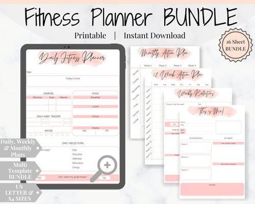 FITNESS PLANNER for Weight Loss. Habit Tracker, Mood Tracker, Diet Planner included in Self Care Kit. Wellness planner, weight loss tracker | Watercolor
