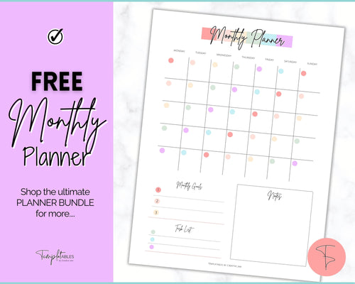 FREE - Monthly Planner Printable, Monthly Calendar, To Do List Printable, Undated Schedule, Productivity Template | Pastel Rainbow