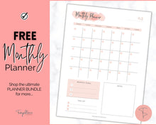 Load image into Gallery viewer, FREE - Monthly Planner Printable, Monthly Calendar, To Do List Printable, Undated Schedule, Productivity Template | Pink Watercolor Scrawl
