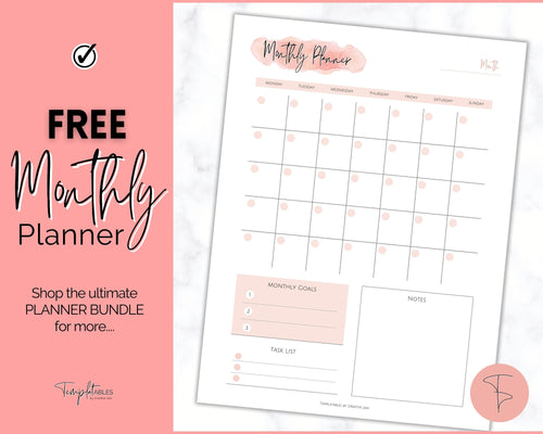 FREE - Monthly Planner Printable, Monthly Calendar, To Do List Printable, Undated Schedule, Productivity Template | Pink Watercolor Scrawl
