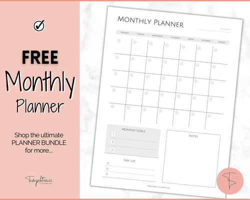 FREE - Monthly Planner Printable, Monthly Calendar, To Do List Printable, Undated Schedule, Productivity Template | Pink