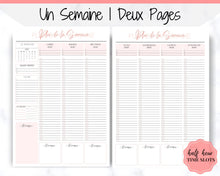 Load image into Gallery viewer, FRENCH Weekly Planner Printable, Français, Hourly Planner, Plan de la Semaine, Week on 2 pages, Weekly Schedule, Undated Planner, To Do List - Style 3
