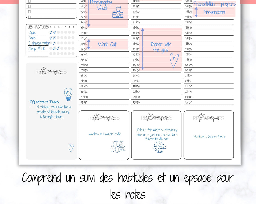 FRENCH Weekly Planner Printable, Plan de la Semaine