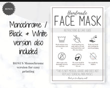 Load image into Gallery viewer, Face Mask LABEL CARE CARD, How to Handle Order Card, Face Mask Printable Instructions, Business Labels, Face Mask Seller, Package Label Tag | Aqua
