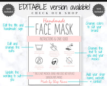 Load image into Gallery viewer, Face Mask LABEL CARE CARD, How to Handle Order Card, Face Mask Printable Instructions, Business Labels, Face Mask Seller, Package Label Tag | Aqua
