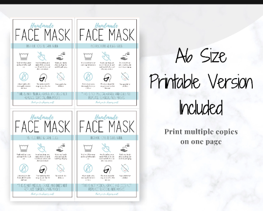 Face Mask Label Care Card Instructions | Blue