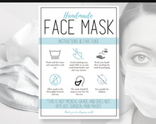 Load image into Gallery viewer, Face Mask LABEL CARE CARD, How to Handle Order Card, Face Mask Printable Instructions, Business Labels, Face Mask Seller, Package Label Tag | Blue
