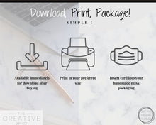 Load image into Gallery viewer, Face Mask LABEL CARE CARD, How to Handle Order Card, Face Mask Printable Instructions, Business Labels, Face Mask Seller, Package Label Tag | Blue
