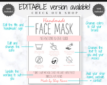 Load image into Gallery viewer, Face Mask LABEL CARE CARD, How to Handle Order Card, Face Mask Printable Instructions, Business Labels, Face Mask Seller, Package Label Tag | Blue
