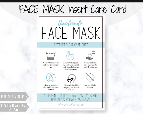 Face Mask LABEL CARE CARD, How to Handle Order Card, Face Mask Printable Instructions, Business Labels, Face Mask Seller, Package Label Tag | Blue