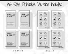 Load image into Gallery viewer, Face Mask LABEL CARE CARD, How to Handle Order Card, Face Mask Printable Instructions, Business Labels, Face Mask Seller, Package Label Tag | Monochrome
