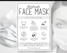 Load image into Gallery viewer, Face Mask LABEL CARE CARD, How to Handle Order Card, Face Mask Printable Instructions, Business Labels, Face Mask Seller, Package Label Tag | Monochrome

