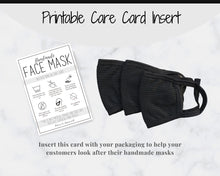 Load image into Gallery viewer, Face Mask LABEL CARE CARD, How to Handle Order Card, Face Mask Printable Instructions, Business Labels, Face Mask Seller, Package Label Tag | Monochrome
