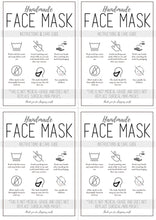 Load image into Gallery viewer, Face Mask LABEL CARE CARD, How to Handle Order Card, Face Mask Printable Instructions, Business Labels, Face Mask Seller, Package Label Tag | Monochrome
