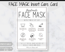Load image into Gallery viewer, Face Mask LABEL CARE CARD, How to Handle Order Card, Face Mask Printable Instructions, Business Labels, Face Mask Seller, Package Label Tag | Monochrome
