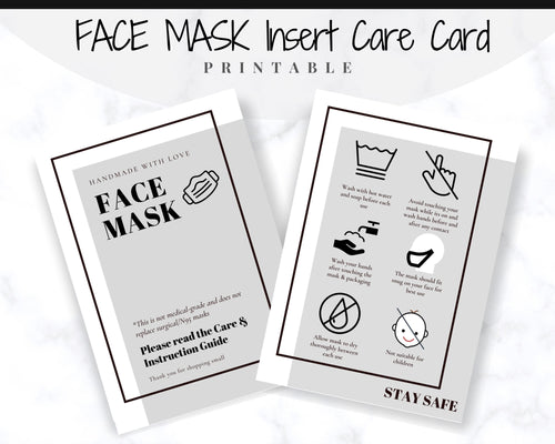 Face Mask LABEL CARE CARD, How to Handle Order Card, Face Mask Printable Instructions, Business Labels, Face Mask Seller, Package Label Tag | Monochrome