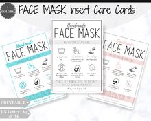 Load image into Gallery viewer, Face Mask LABEL CARE CARD, How to Handle Order Card, Face Mask Printable Instructions, Business Labels, Face Mask Seller, Package Label Tag | Multicolor Bundle
