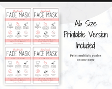 Load image into Gallery viewer, Face Mask LABEL CARE CARD, How to Handle Order Card, Face Mask Printable Instructions, Business Labels, Face Mask Seller, Package Label Tag | Pink
