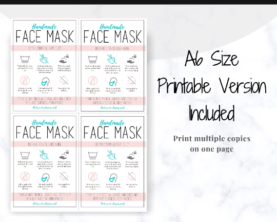 Face Mask Label Care Card Instructions | Pink & Aqua