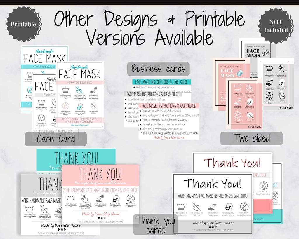 Face Mask Label Care Card Instructions | Pink & Aqua