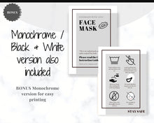 Load image into Gallery viewer, Face Mask LABEL CARE CARD, How to Handle Order Card, Face Mask Printable Instructions, Business Labels, Face Mask Seller, Package Label Tag | Pink &amp; Monochrome Bundle

