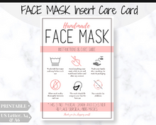 Load image into Gallery viewer, Face Mask LABEL CARE CARD, How to Handle Order Card, Face Mask Printable Instructions, Business Labels, Face Mask Seller, Package Label Tag | Pink
