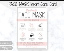 Load image into Gallery viewer, Face Mask LABEL CARE CARD, How to Handle Order Card, Face Mask Printable Instructions, Business Labels, Face Mask Seller, Package Label Tag | Rose Pink
