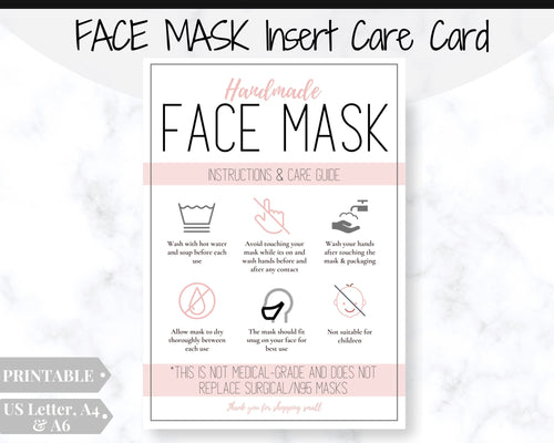 Face Mask LABEL CARE CARD, How to Handle Order Card, Face Mask Printable Instructions, Business Labels, Face Mask Seller, Package Label Tag | Rose Pink