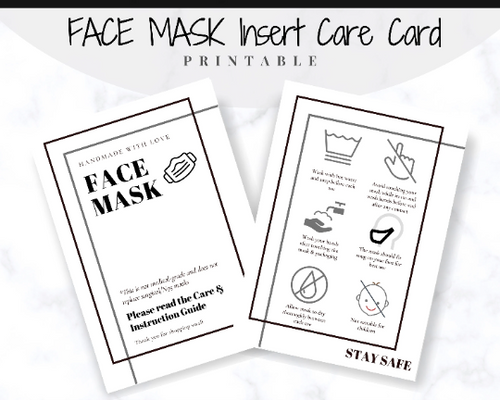 Face Mask LABEL CARE CARD, How to Handle Order Card, Face Mask Printable Instructions, Business Labels, Face Mask Seller, Package Label Tag | White