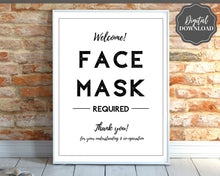 Load image into Gallery viewer, Face Mask Sign, Face Masks Required, Please wear a Face Mask Print, Social distancing Notice sign, Shop Window Sign Printable, must be worn | Minimalist
