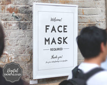 Load image into Gallery viewer, Face Mask Sign, Face Masks Required, Please wear a Face Mask Print, Social distancing Notice sign, Shop Window Sign Printable, must be worn | Minimalist
