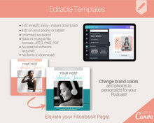 Load image into Gallery viewer, Facebook Post Templates. 30 PODCAST Social Media Posts. Editable Canva Template. Marketing Graphics Podcasters Podcasting Face book, Planner | Pink
