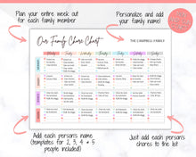 Load image into Gallery viewer, Family Chore Chart, Editable Family Planner Printable, Weekly Family Schedule, Family Calendar, Command Center, Weekly Household, Kids Adult - Colorful
