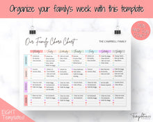 Load image into Gallery viewer, Family Chore Chart, Editable Family Planner Printable, Weekly Family Schedule, Family Calendar, Command Center, Weekly Household, Kids Adult - Colorful
