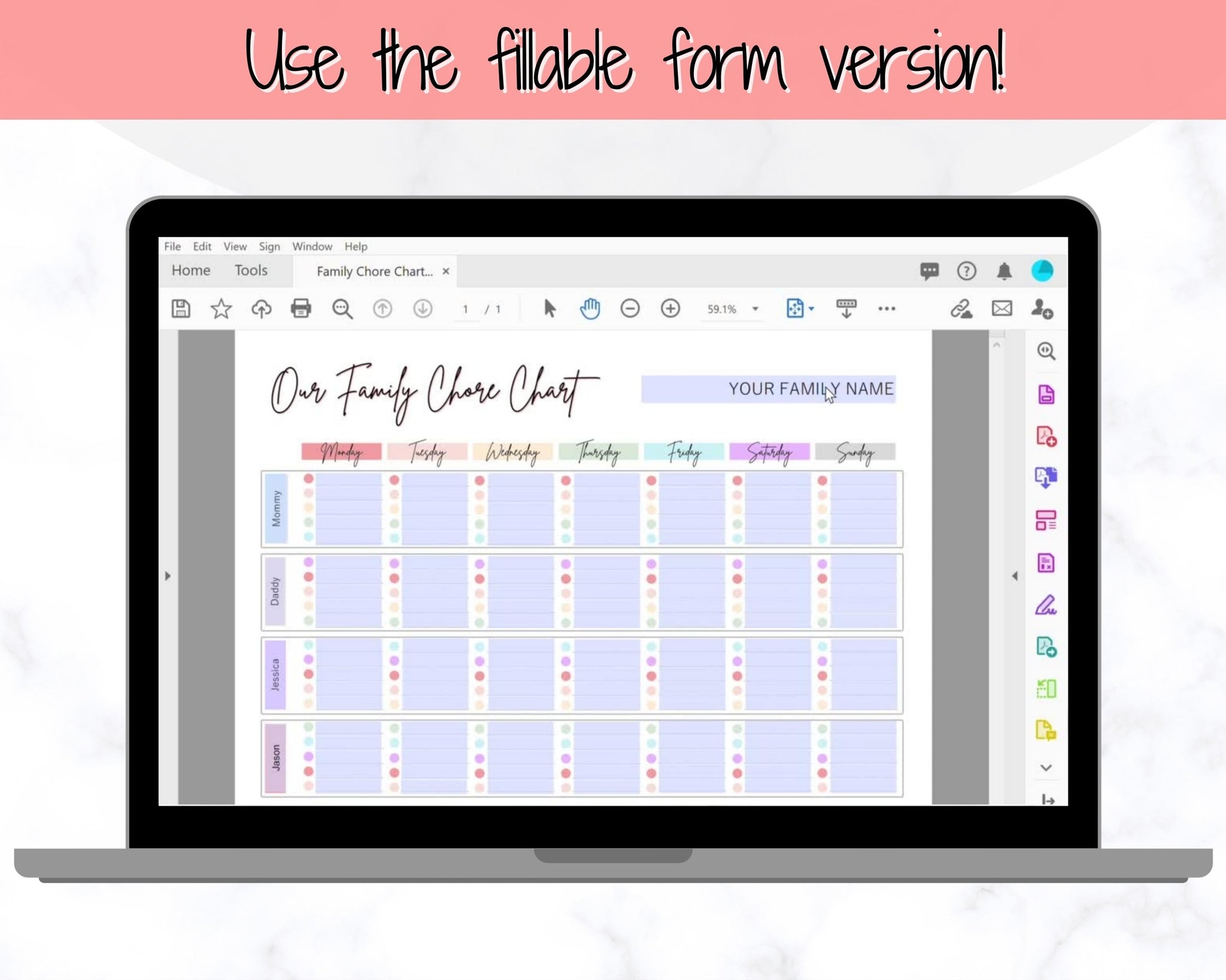 Family Chore Chart | Editable Family Planner Printable - Colorful
