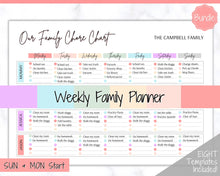 Load image into Gallery viewer, Family Chore Chart, Editable Family Planner Printable, Weekly Family Schedule, Family Calendar, Command Center, Weekly Household, Kids Adult - Colorful
