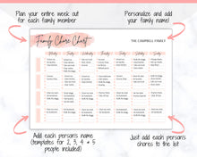 Load image into Gallery viewer, Family Chore Chart, Editable Family Planner Printable, Weekly Family Schedule, Family Calendar, Command Center, Weekly Household, Kids Adult - Pink
