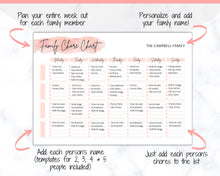 Load image into Gallery viewer, Family Chore Chart, Editable Family Planner Printable, Weekly Family Schedule, Family Calendar, Command Center, Weekly Household, Kids Adult - Pink
