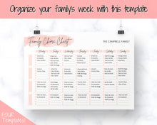 Load image into Gallery viewer, Family Chore Chart, Editable Family Planner Printable, Weekly Family Schedule, Family Calendar, Command Center, Weekly Household, Kids Adult - Pink
