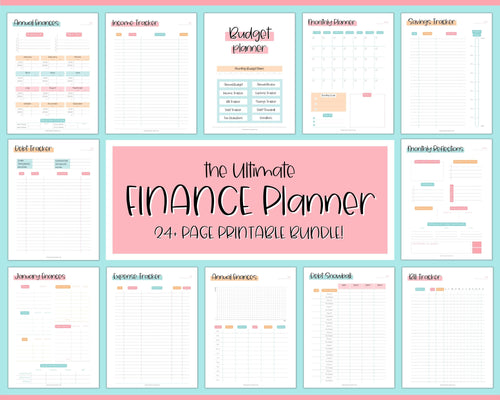 Finance Planner BUNDLE! Budget Planner Templates, Financial Savings Tracker Printable Binder, Monthly Debt, Bill, Spending, Expenses Tracker | Colorful Sky