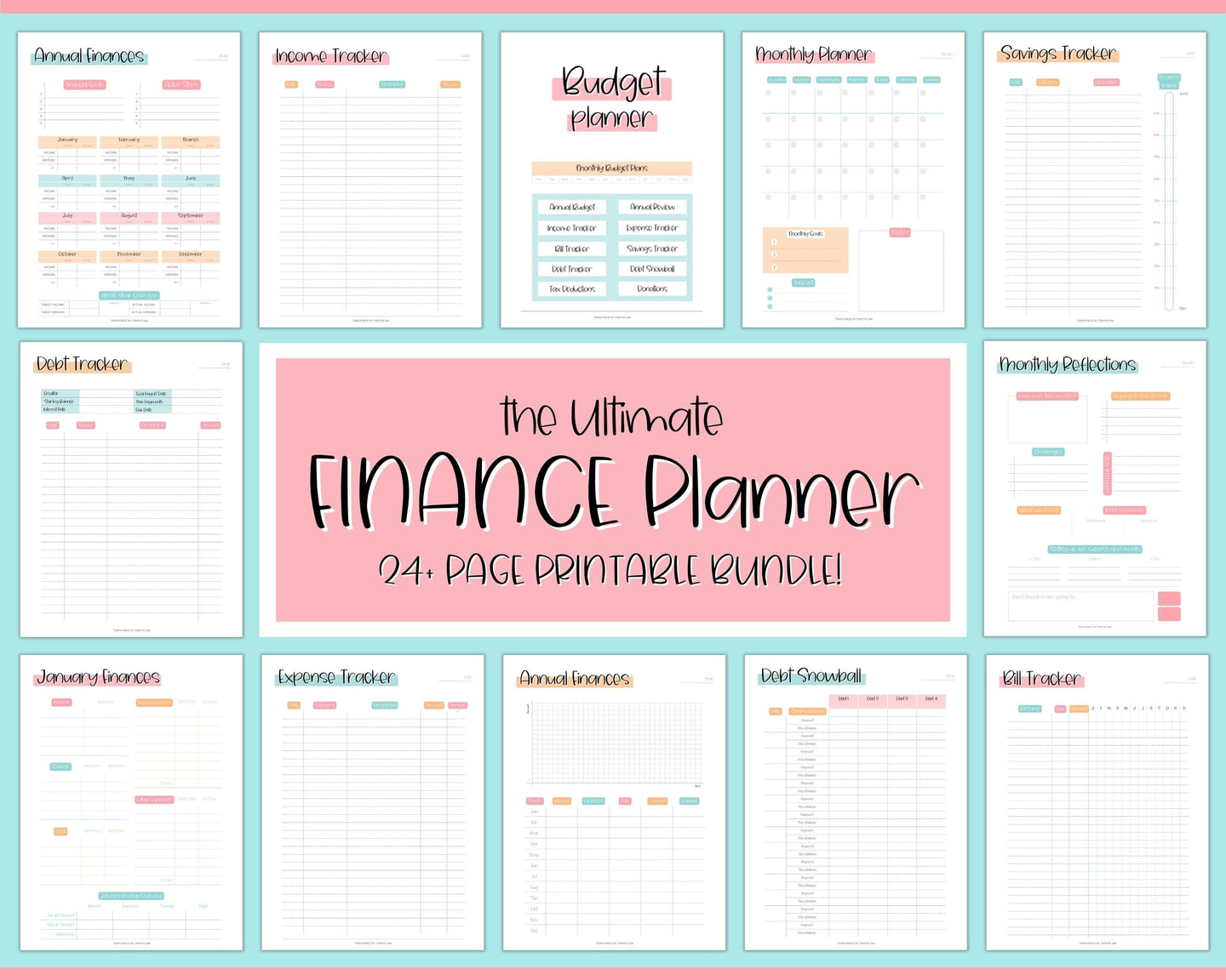 Finance Planner BUNDLE! Budget Planner Templates, Financial Savings Tracker Printable Binder, Monthly Debt, Bill, Spending, Expenses Tracker | Colorful Sky