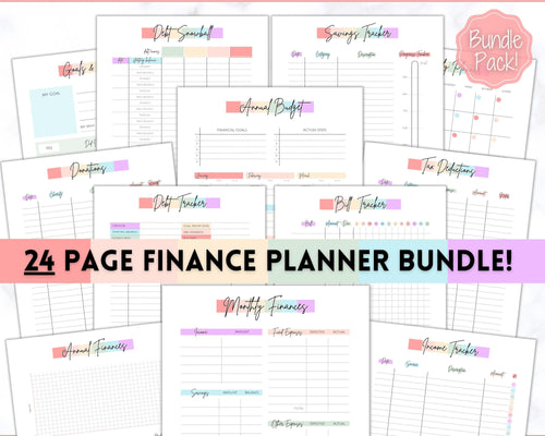 Finance Planner BUNDLE! Budget Planner Templates, Financial Savings Tracker Printable Binder, Monthly Debt, Bill, Spending, Expenses Tracker | Pastel Rainbow