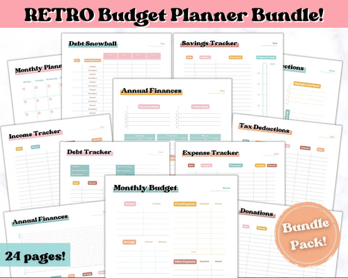 Finance Planner BUNDLE! Budget Planner Templates, Financial Savings Tracker Printable Binder, Monthly Debt, Bill, Spending, Expenses Tracker | RETRO 70s theme