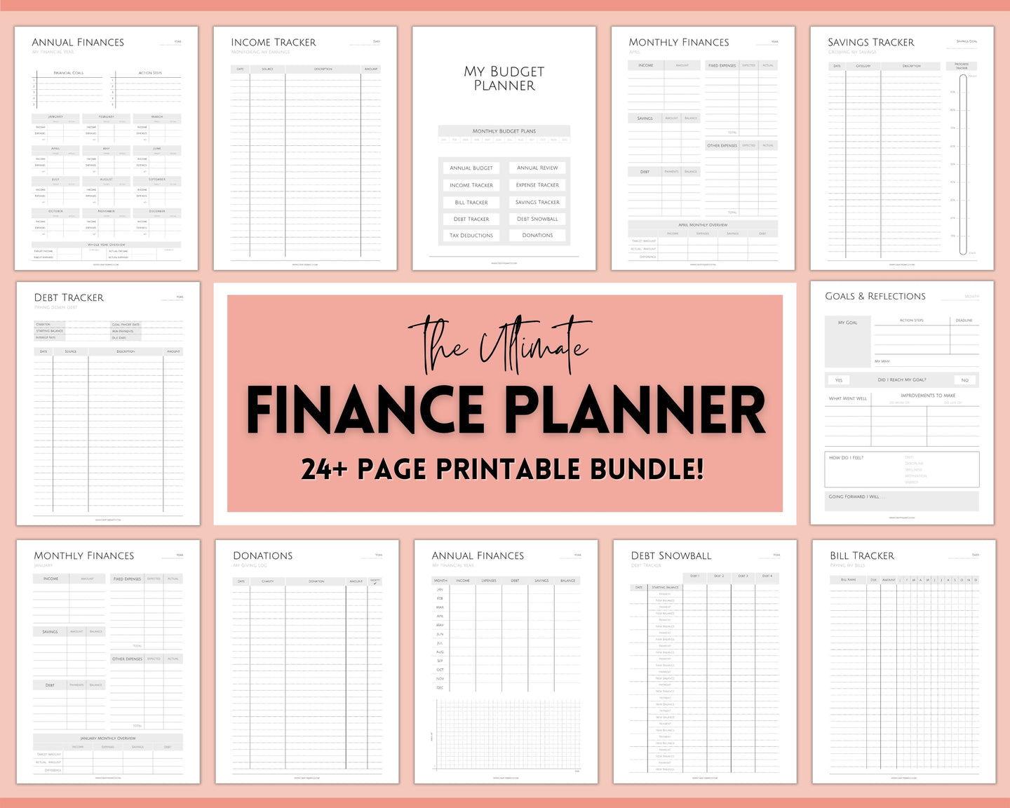 Finance Planner BUNDLE! Budget Planner Templates, Financial Savings Tracker Printable Binder, Monthly Debt, Bill, Spending, Expenses Tracker