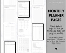 Load image into Gallery viewer, Fitness Planner, Weight Loss Tracker, BUNDLE, Workout Planner Fitness Journal, Wellness, Health Goal, Meal Planner, Self Care, Habit Tracker | Mono
