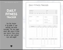Load image into Gallery viewer, Fitness Planner, Weight Loss Tracker, BUNDLE, Workout Planner Fitness Journal, Wellness, Health Goal, Meal Planner, Self Care, Habit Tracker | Mono

