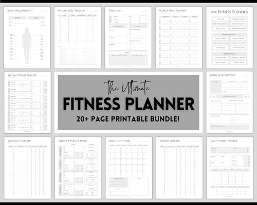 Fitness Planner, Weight Loss Tracker, BUNDLE, Workout Planner Fitness Journal, Wellness, Health Goal, Meal Planner, Self Care, Habit Tracker | Mono