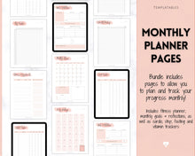 Load image into Gallery viewer, Fitness Planner, Weight Loss Tracker, BUNDLE, Workout Planner Fitness Journal, Wellness, Health Goal, Meal Planner, Self Care, Habit Tracker | PINK Watercolor
